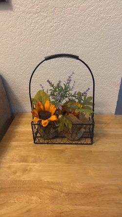 Wire Basket with Faux Floral Arrangement