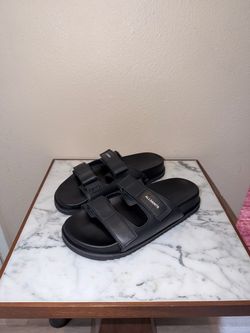 Men’s AllSaints Vex Leather Sandals Slide Slippers Size 10 Black M002FA VEX