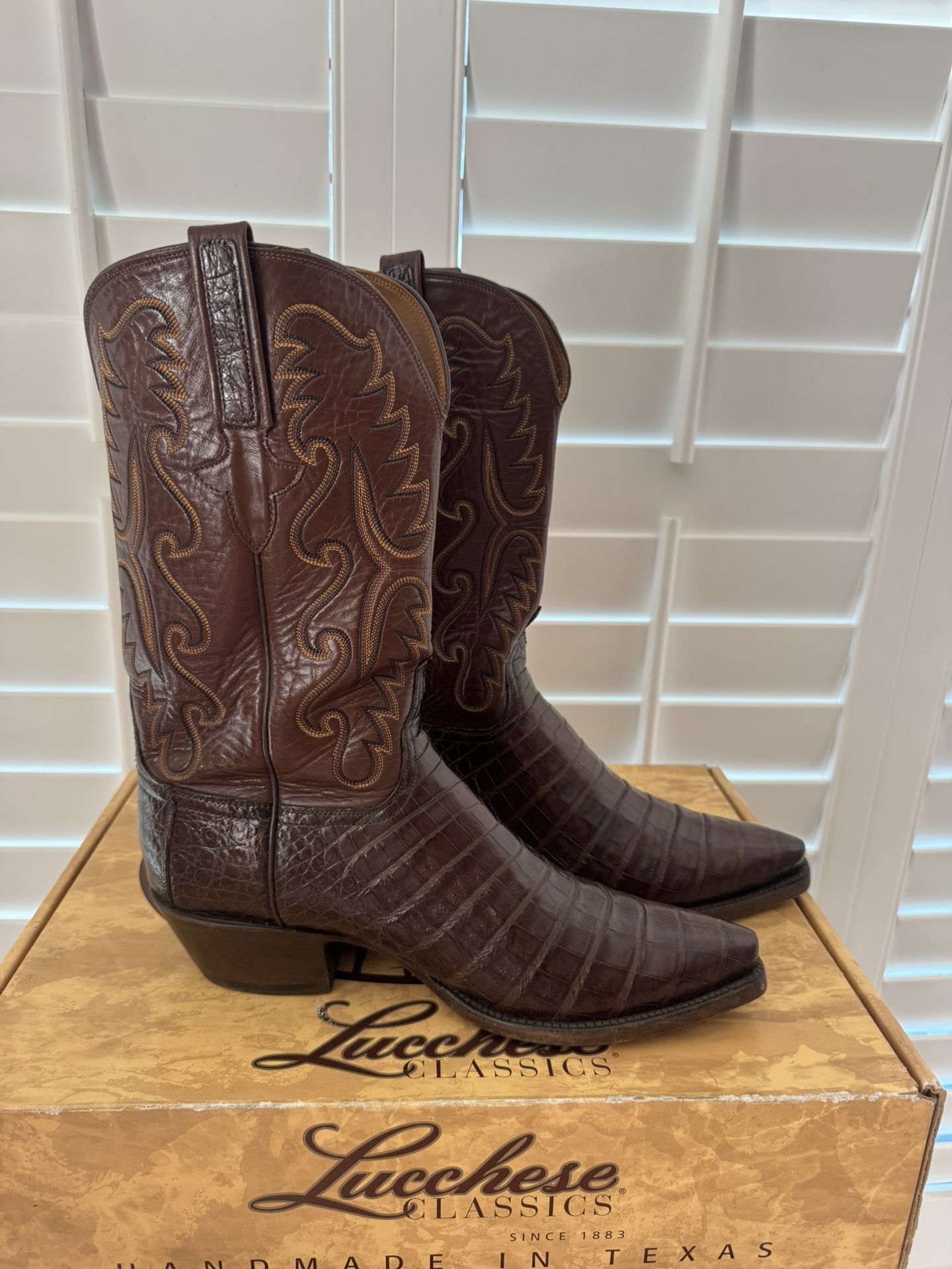 Lucchese Crodile Exotic Brown Cowboy Boots