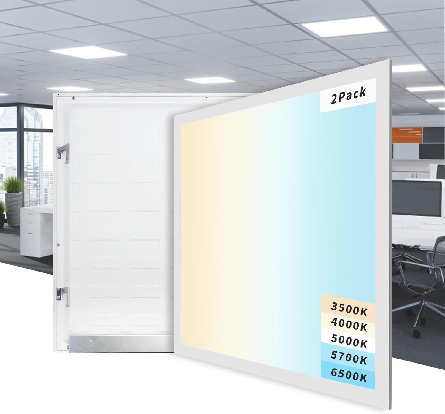 2 Pack 2x2 LED Flat Panel Light, 5 CCT 5 Power Modes Adjustable LED Ceiling Lights RETAIL $80