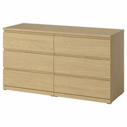 IKEA STORKLINTA 6-Drawer Dresser – Oak Effect w/ Glass Top Protector
