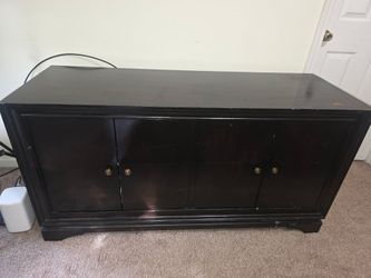 Black Wood TV Stand with Cabinet Doors
