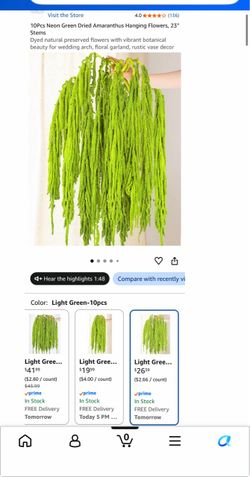 Neon Green Dried Amaranthus Hanging Flowers, 23" Stems Dyed natural preserved flowers with vibrant botanical beauty for wedding arch, floral garland,