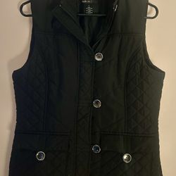 Style & Co Womens Vest Black Quilted Pockets Full Zip Button Size Small 