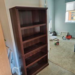 Dark Cherry Wood 5-Shelf Bookcase