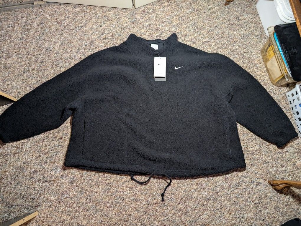 Nike Women's Therma-FIT Oversized Pullover Fleece Top 2XL Black NWT