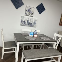 6pc Dining Table & Bench 