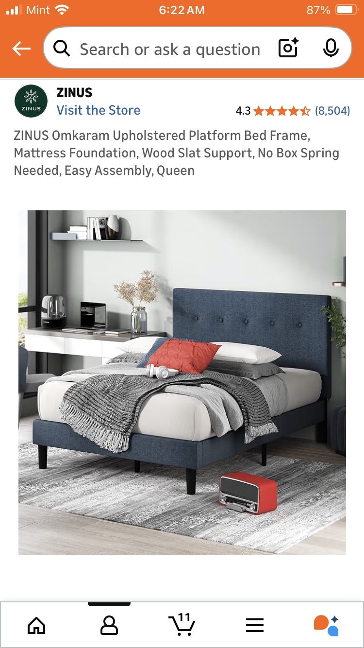 Queen Bed Frame - Upholstered Blue