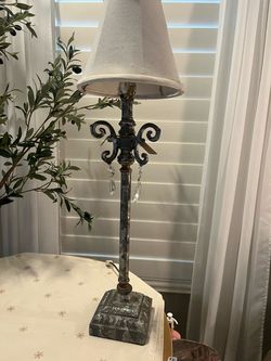 Ornate Metal Table Lamp with Crystal Drops