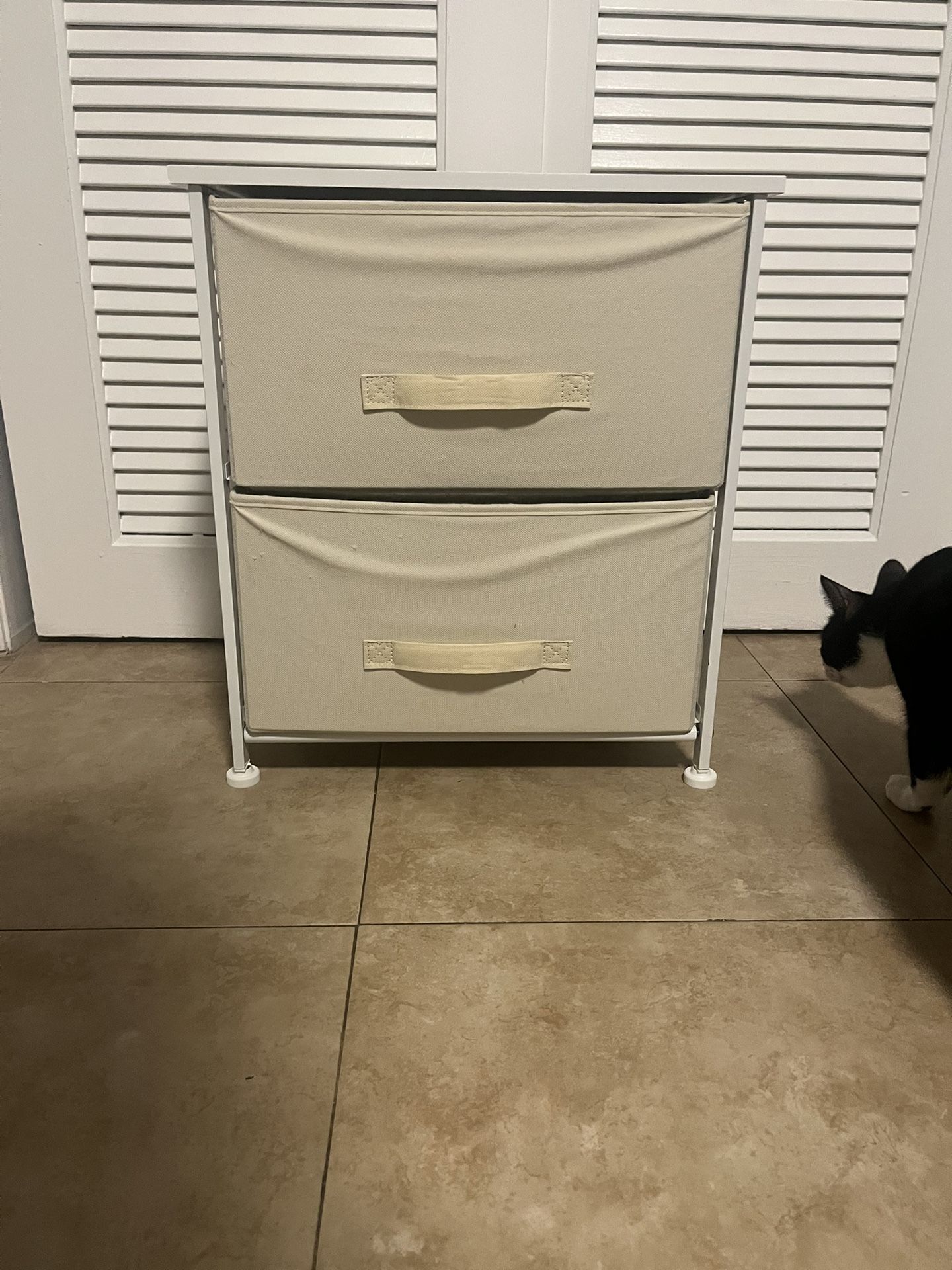 White End Table With Canvas Drawers