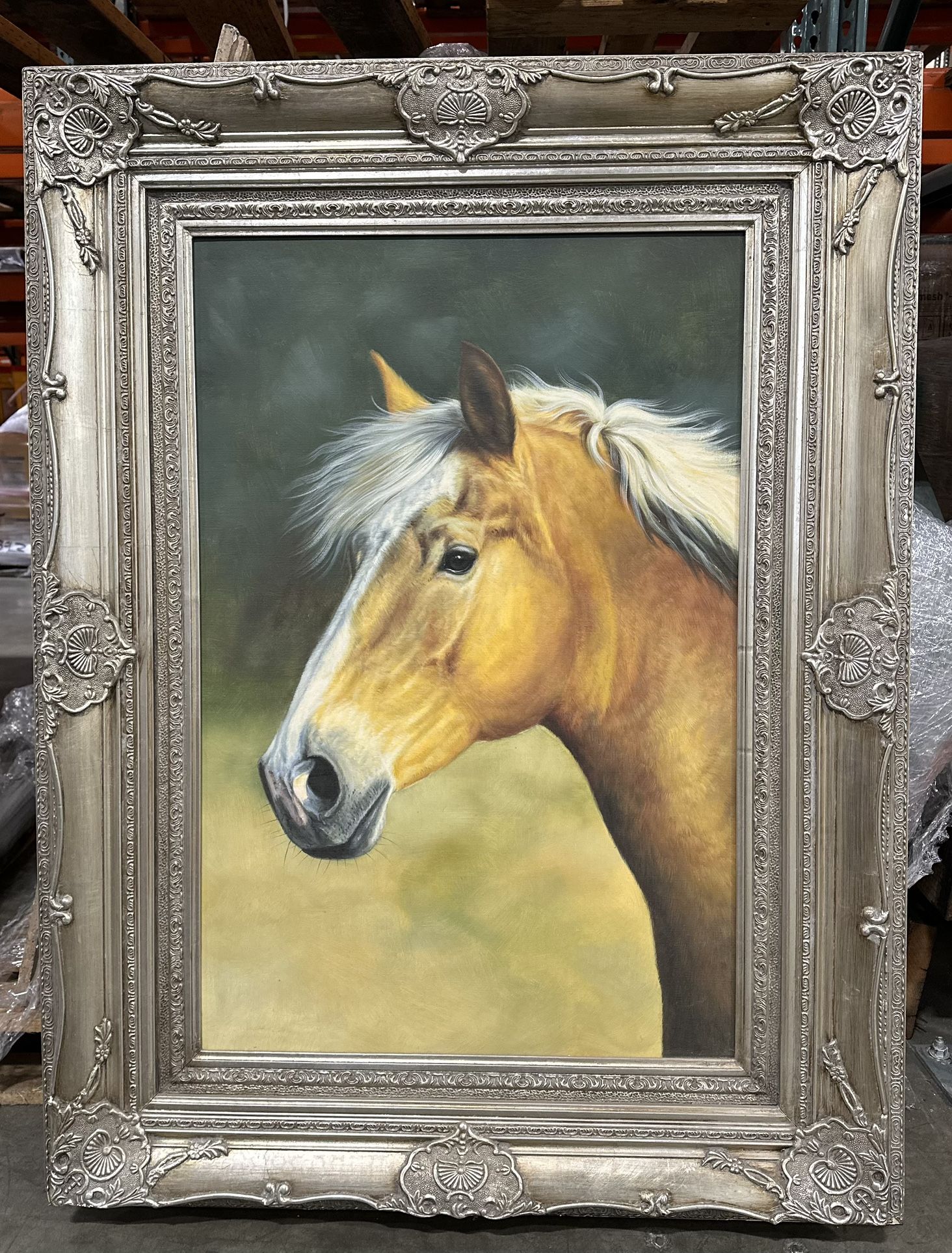 Large 38x50 Horse Painting – Ornate Frame – Original Art