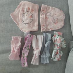 Baby girl newborn bows and hat with bib