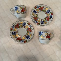 SELVI El Sanatlare Porcelain Espresso Cup and Saucer Set of 2