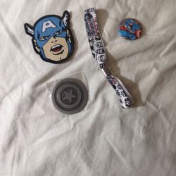 Captain America - Metal Coin, Iron-On Patch, Shirt Pin, Tassel