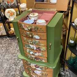 Olive Green Jewelry Armoire - “Secret” Side Panels