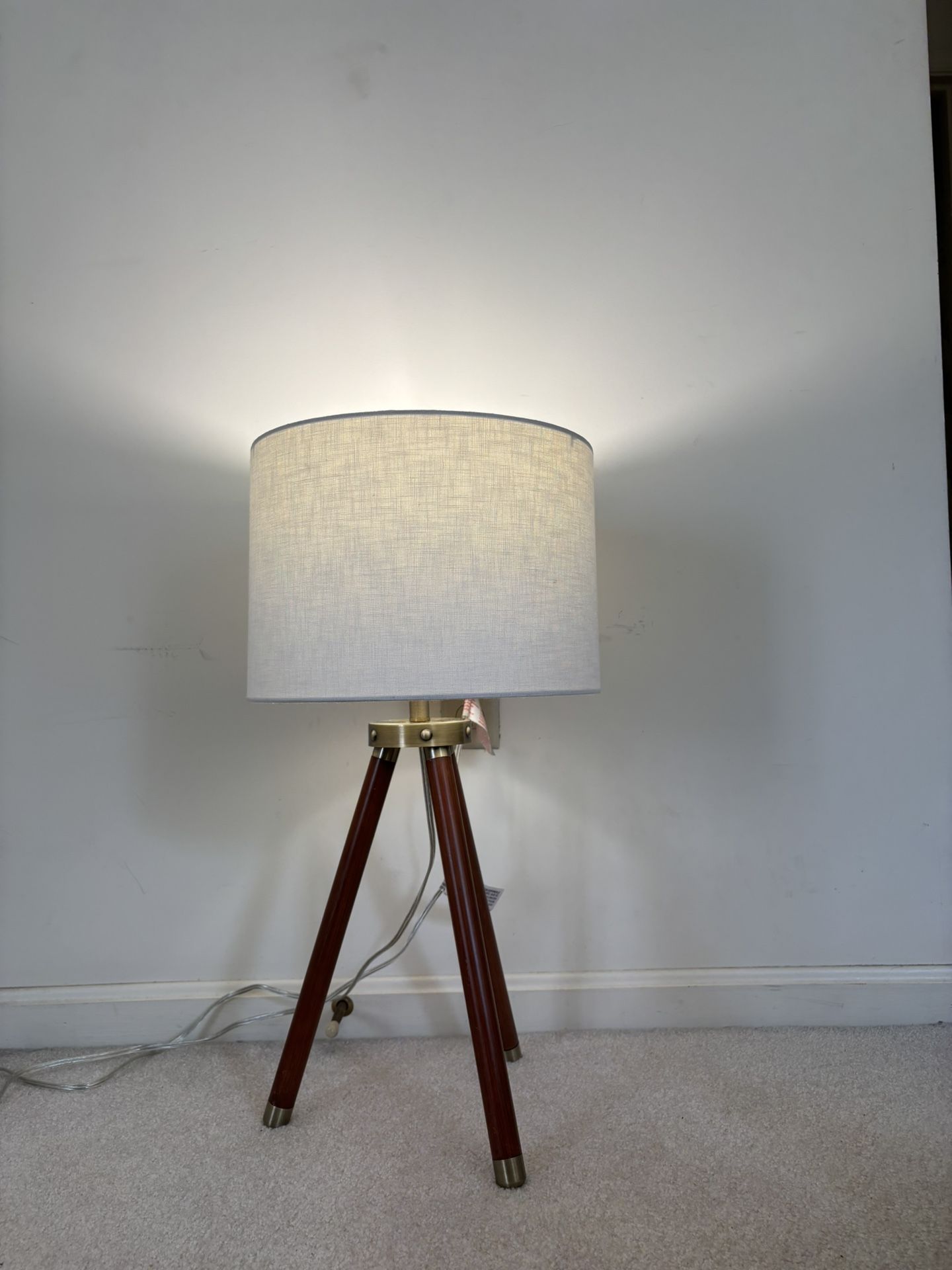 Modern Wood Tripod Table Lamp with Natural Drum Shade