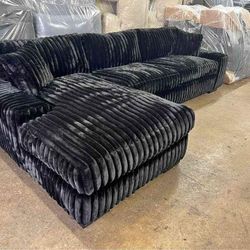 Black 2 Piece Velvet Sectional with Chaise ▪️ New ▪️ Delivery and Finance Available