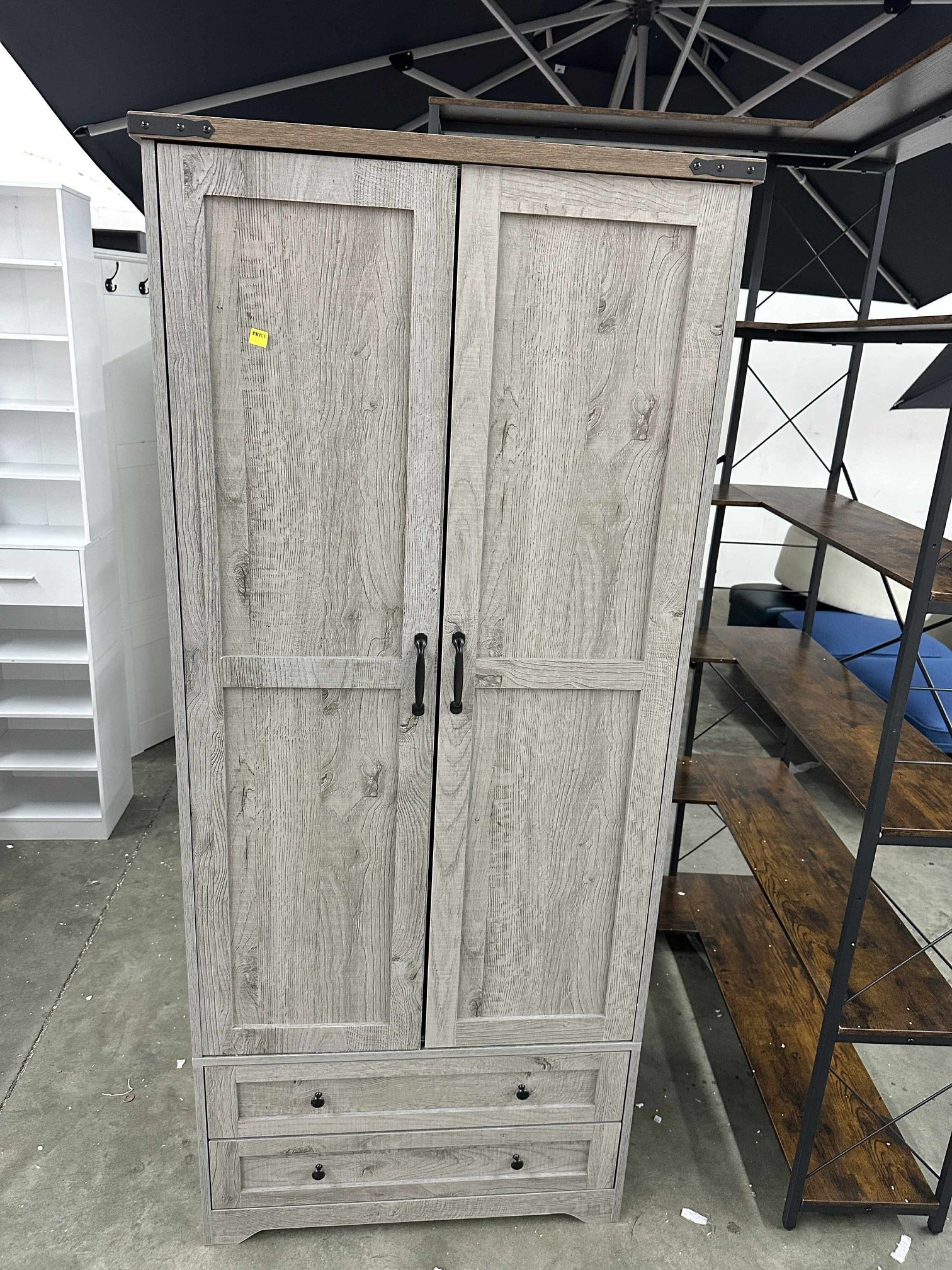 71" Modern Functional Armoire Wardrobe Closet with Adjustable Shelf, Hanging Rail, and 2 Wide Drawers