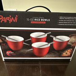 Parini 4-Piece Ceramic 15 oz Rice Bowls with Chopsticks Set