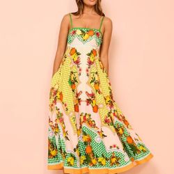 Women Boho Flowy Long Aline Sundress Square Neck Sleeveless Spaghetti Strap