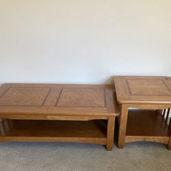 MISSION STYLE OAK COFFEE/SIDE TABLE SET 