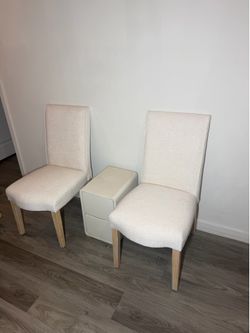Set of 2 Upholstered Dining Chairs and Small Side Table