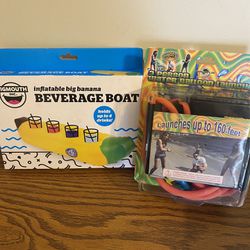 Nib Bigmouth Inflatable Banana Beverage Boat -$6.00 And Steam Machine 3 Person Water Balloon Launcher -$8.00