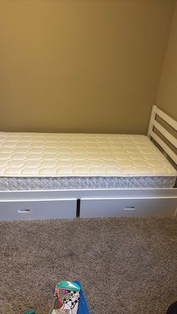 White Twin Bed Frame with Storage Drawers