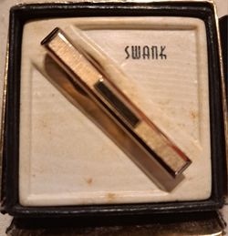 Vintage Swank Gold Tone Tie Bar Clip Signed