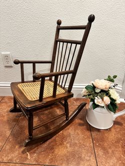 Antique Wood Child's Rocking Chair with Cane Seat