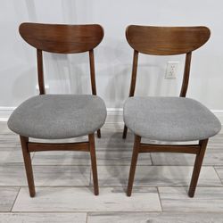 Set of 2 West Elm Classic Cafe Upholstered Dining Chairs - Gray/Acorn