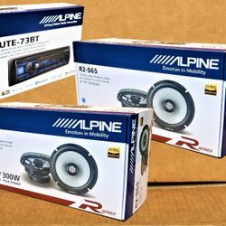 Alpine Am Fm Bluetooth USB Mp3 Auxiliary Single Din Stereo R Series 6.5" Coaxial Speaker 600W Package 🚨Payment Options Available🚨No Credit Needed🚨