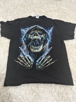 Black Skeleton Headphones Graphic T-Shirt