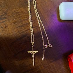 14k Gold Solid Chain With Cross Pendent