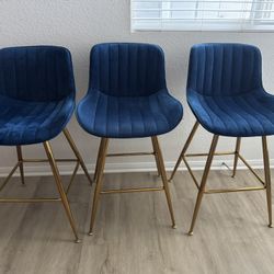 24” Blue Velvet Bar Stools (3 Total) 