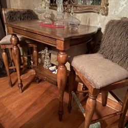 Solid Oak Wood, Bar Height, Table, And Stools