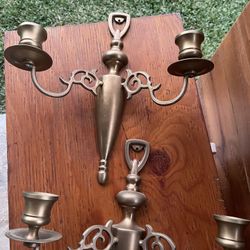 Vintage Double Arm Brass Candle Stick Wall Sconce