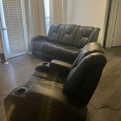 Electric Leather Recliner And Couch Set