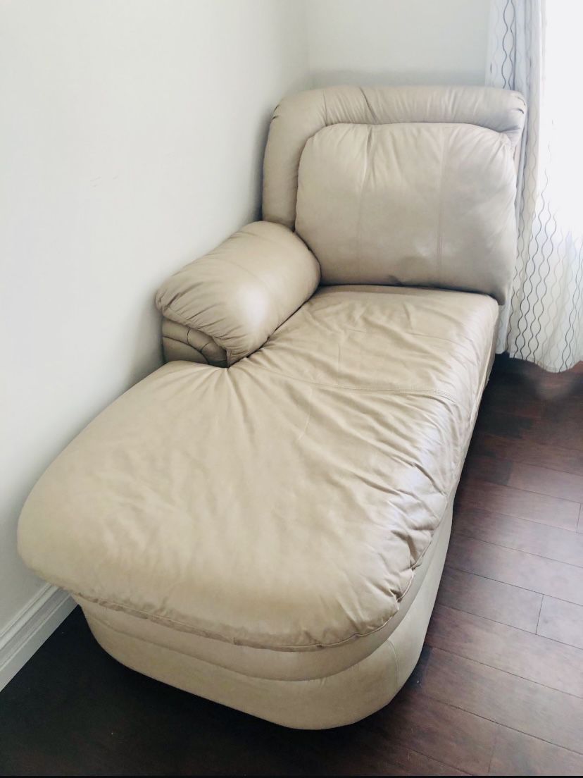 Beige Leather Chaise
