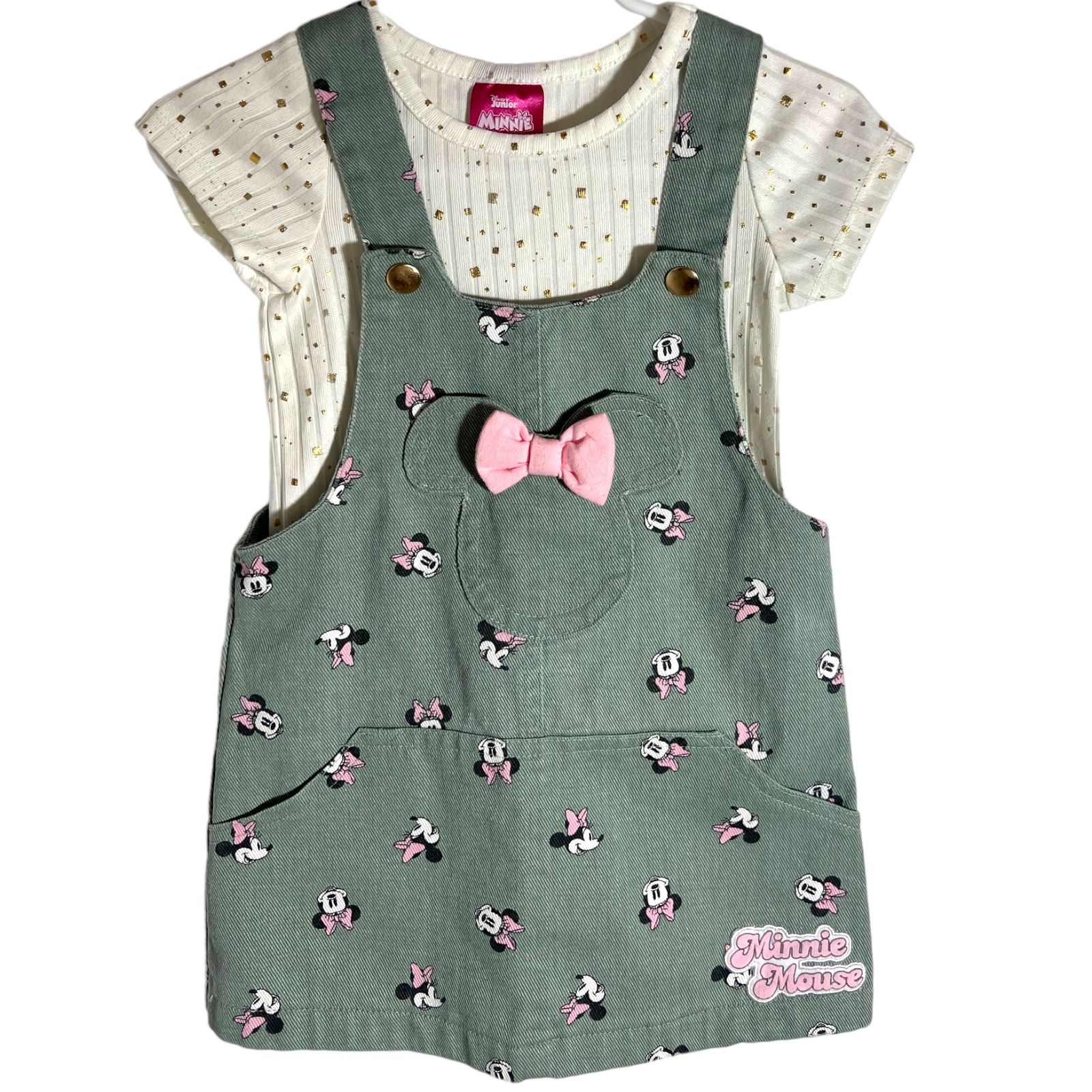 Disney Junior Minnie Mouse Green Overall Dress 2T