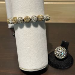 Gold and silver crystal bracelet and ring