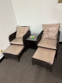 New 5 Pieces Outdoor Patio Furniture Wicker Conversation Set Lounge Chaise Armchair Set