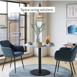 Faux Marble 24” Round Dining Table with 2 Chairs