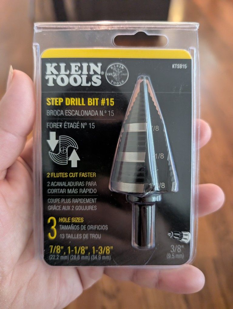 Klein Tools KTSB15 Step Drill Bit #15 Double Fluted 7/8 to 1-3/8-Inch