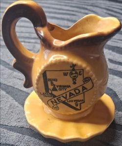 Vintage Nevada Souvenir Ceramic Pitcher with Saucer