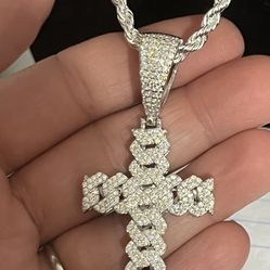 Lab Created Diamond Cross 925 Sterling Silver Pendant Necklace With Chain 24”