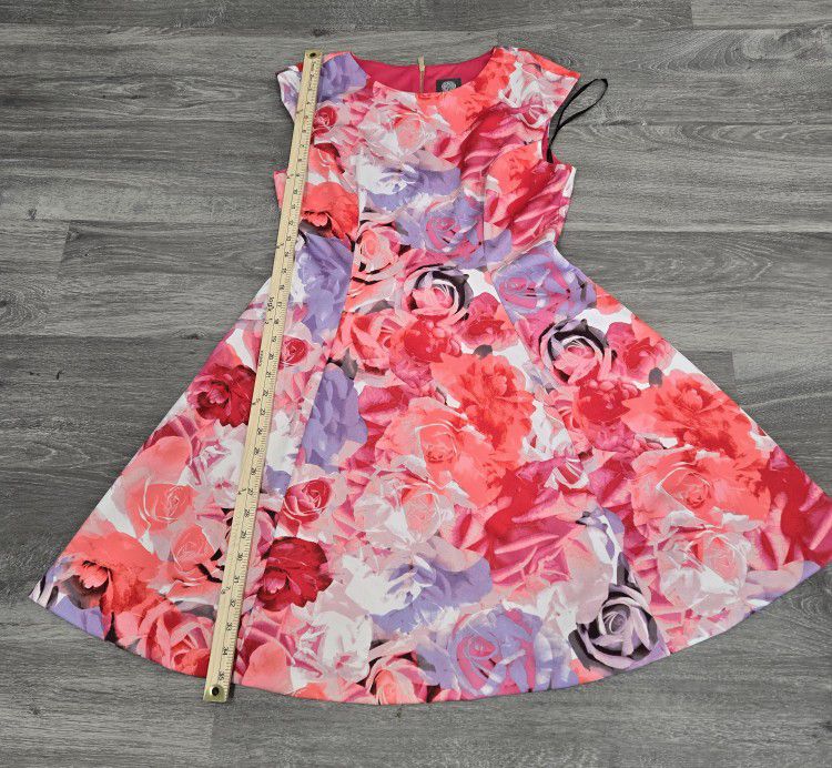 Vince Camuto Pink Floral Flared Zipped Dress