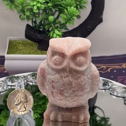 Pink Opal owl Crystal carving 