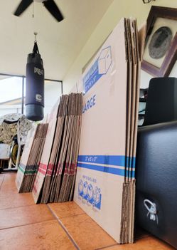 35 Box Pen+Gear Moving Boxes Sizes Small, Medium, and Large. Gently used. No bad odor. No smoking. No grease stains.