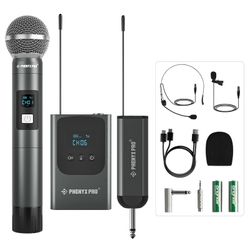Phenyx Pro Dual Digital Wireless Microphone System, w/Handheld Dynamic Microphone, Bodypack Transmitter, Mini Receiver, 2x15 UHF Frequencies, Headset/